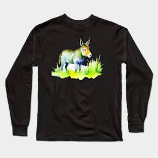 Meadow Miniature Donkey | Watercolor Long Sleeve T-Shirt
